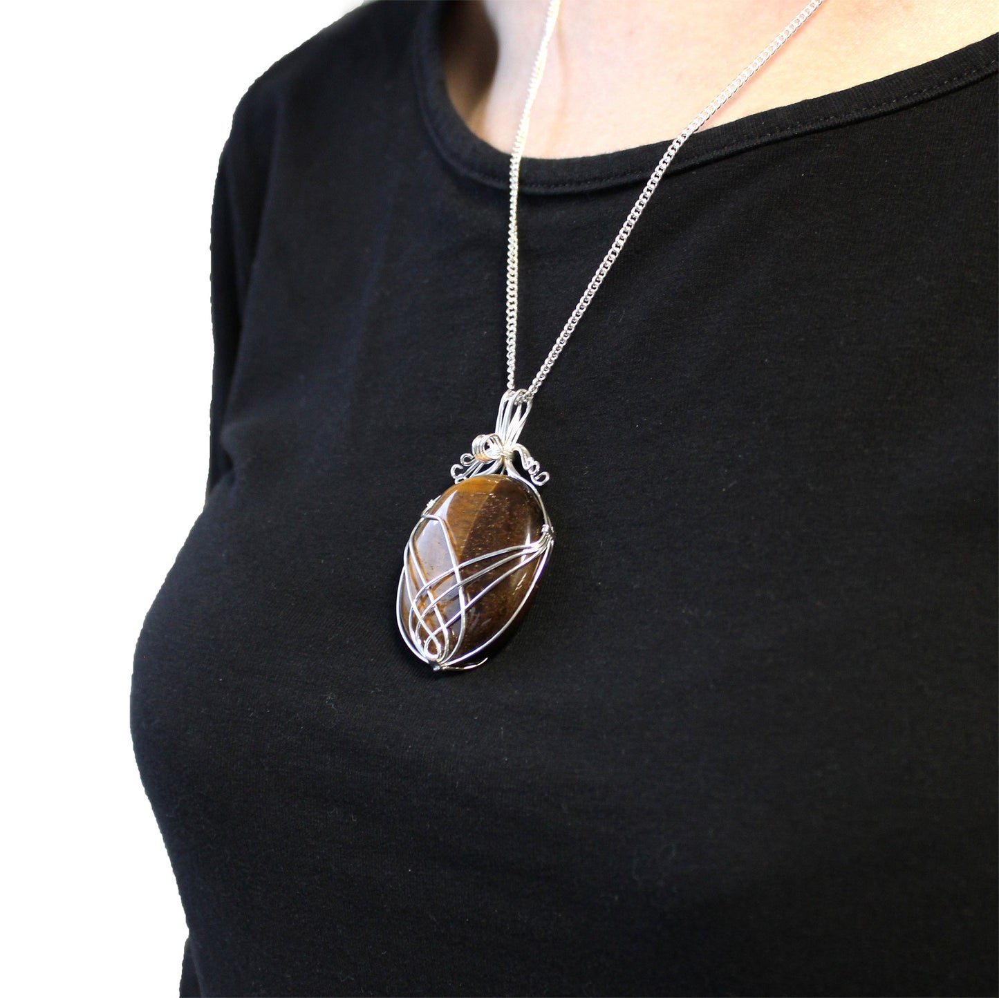 Tiger Eye Swirl Wrapped Gemstone Necklace