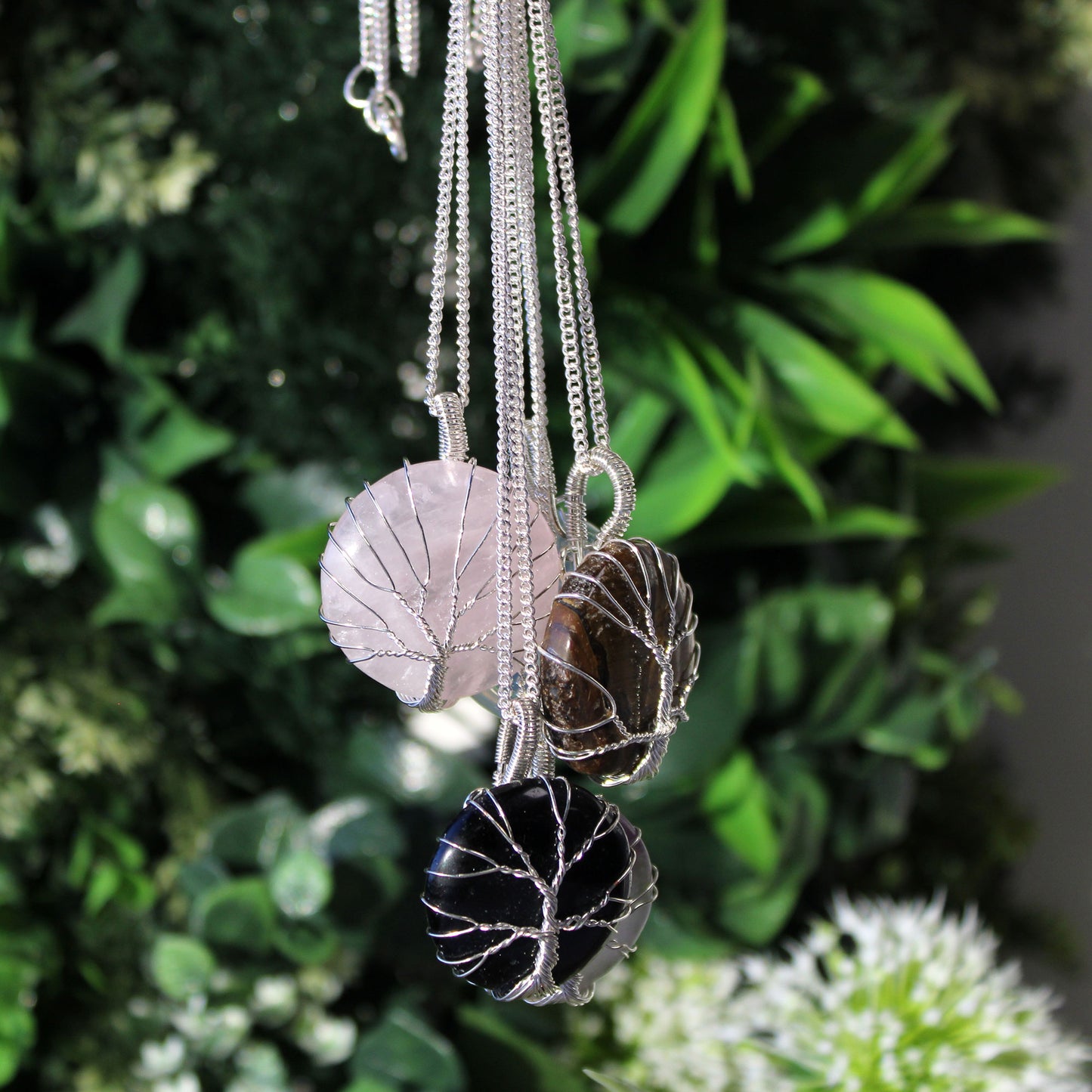 Rose Quartz Tree of Life Gemstone Necklace