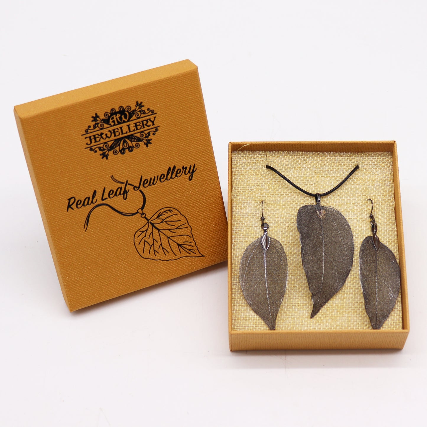 Pewter Bravery Leaf Necklace & Earring Set
