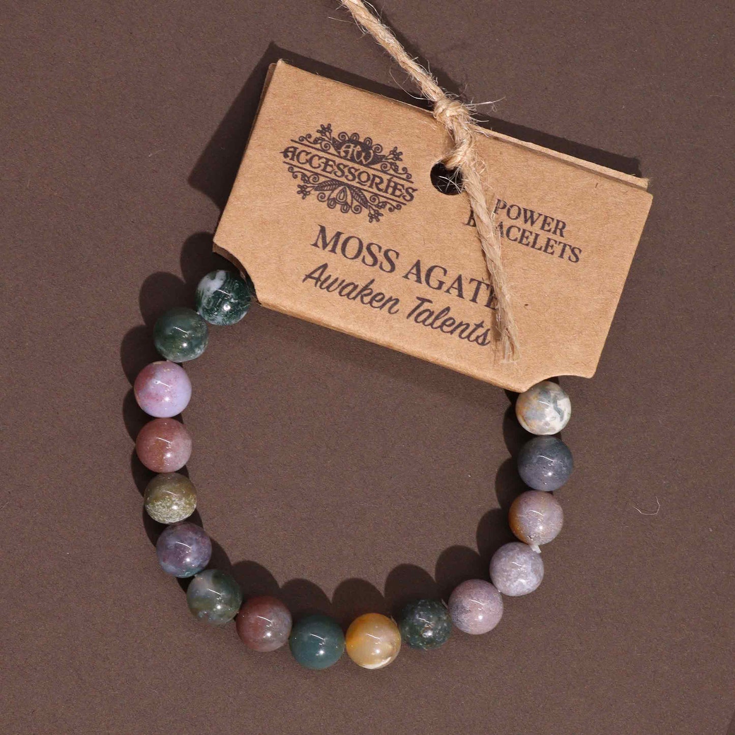 Moss Agate Beaded Bracelet 8mm