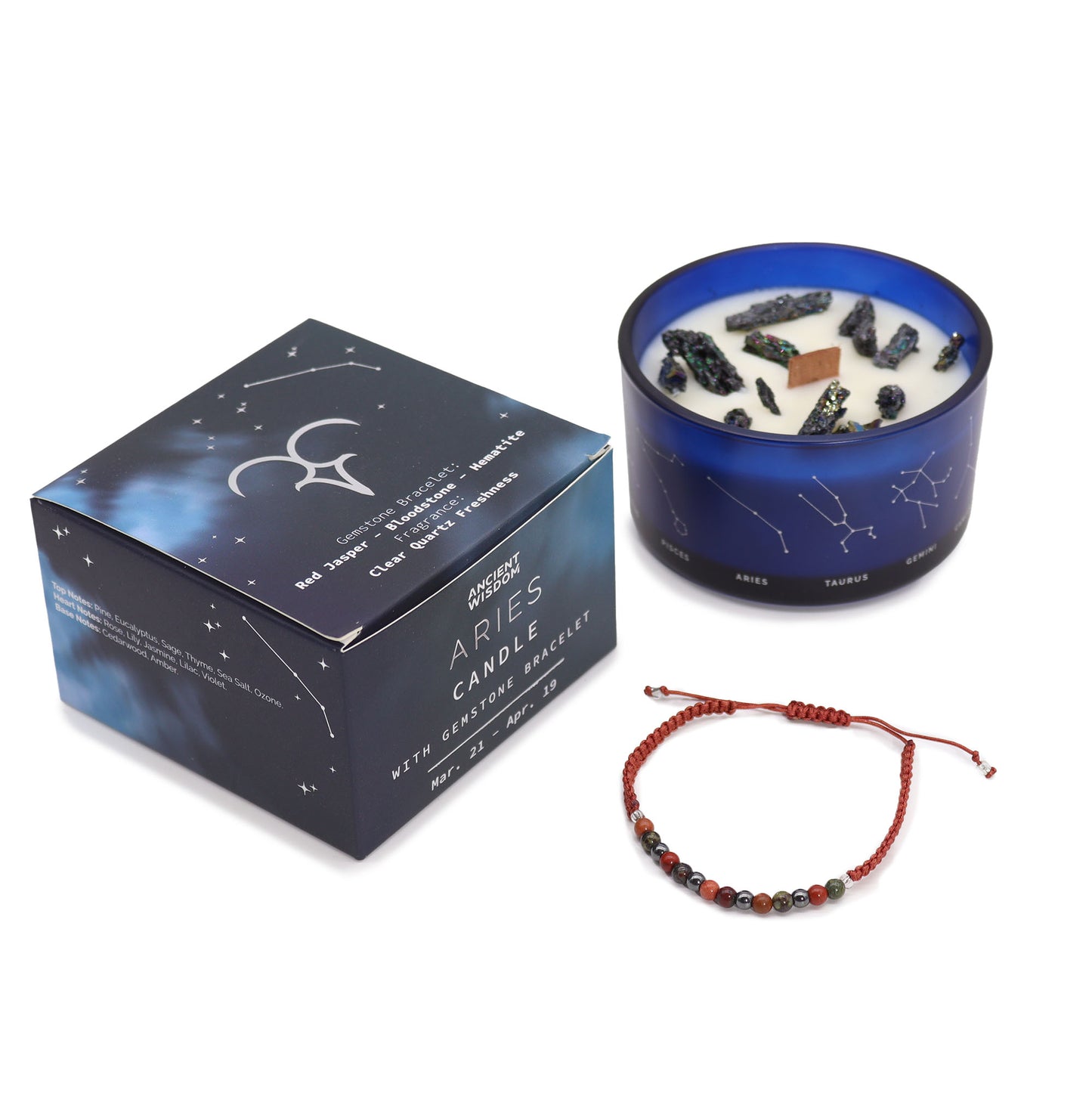Zodiac Crystal Soy Candle with Crystal Bracelet - Aries
