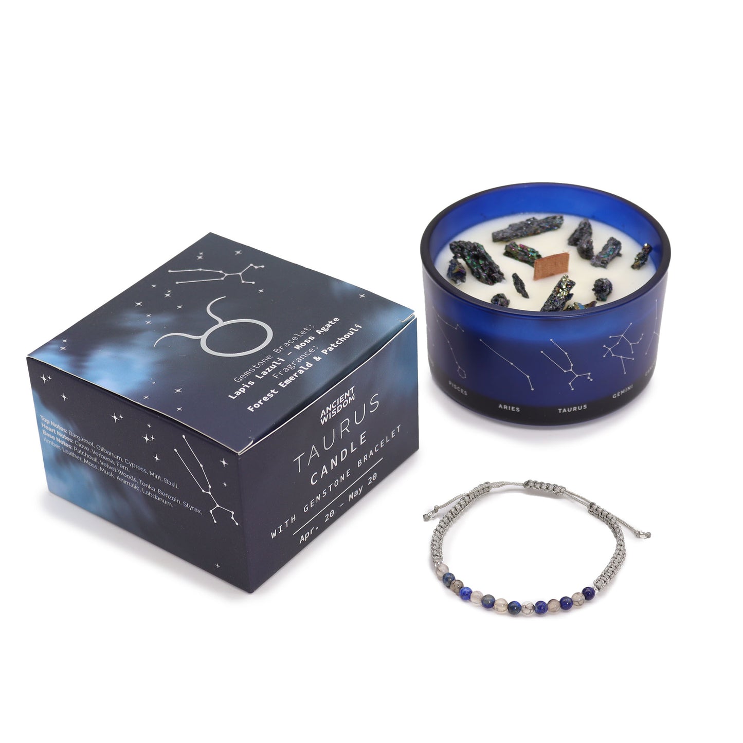 Zodiac Crystal Soy Candle with Crystal Bracelet - Taurus