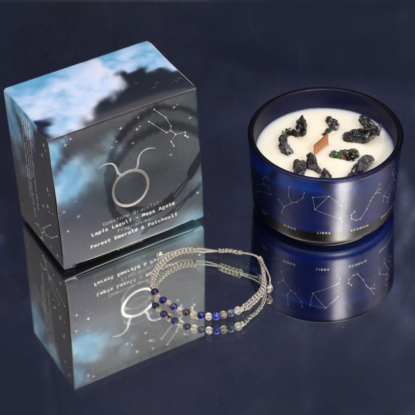 Zodiac Crystal Soy Candle with Crystal Bracelet - Taurus