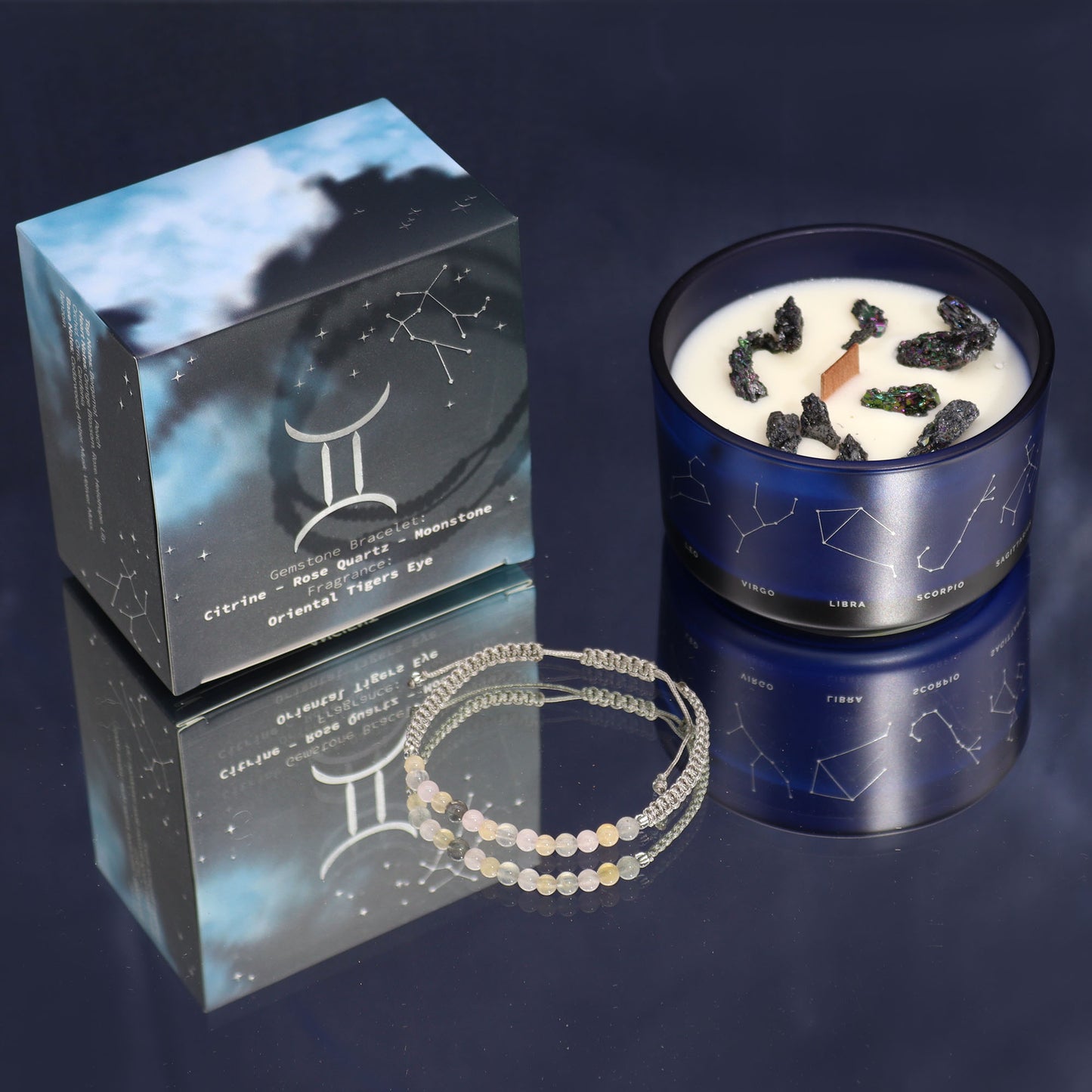 Zodiac Crystal Soy Candle with Crystal Bracelet - Gemini