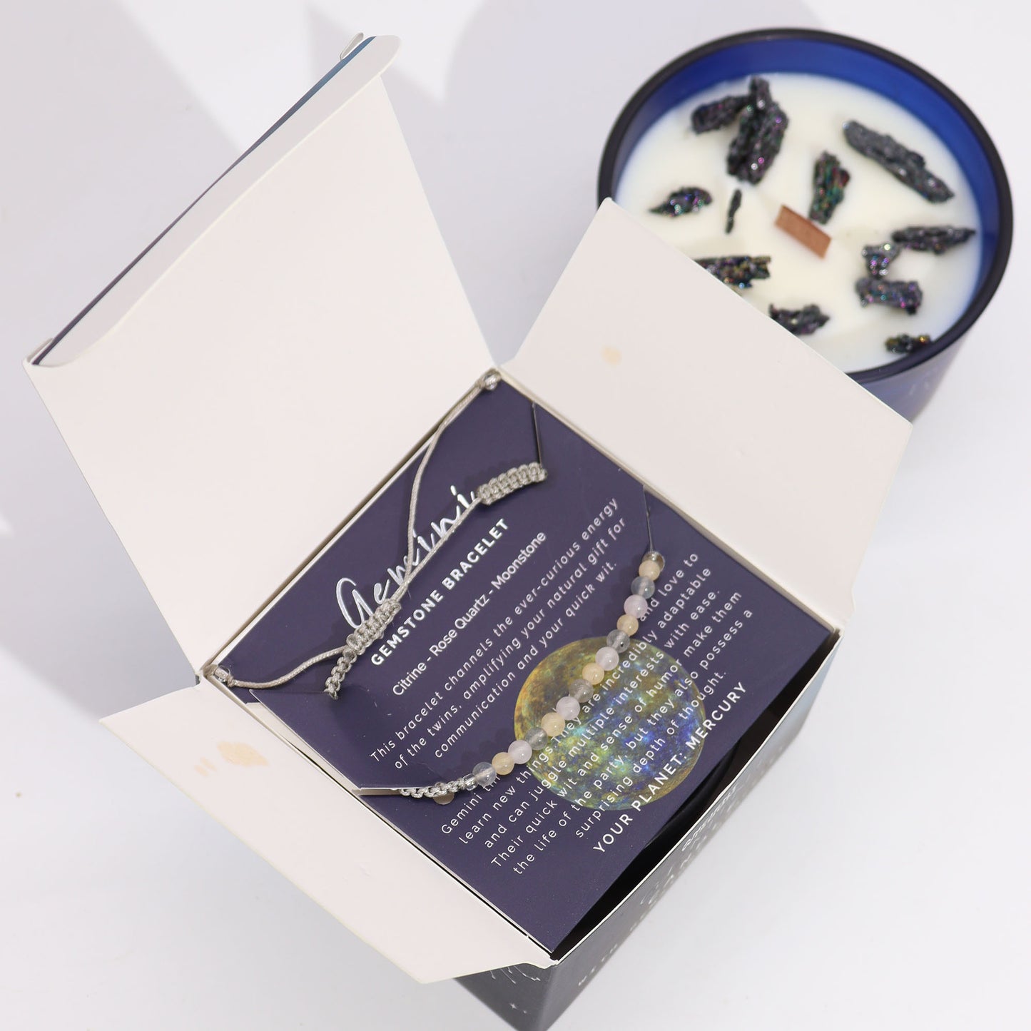 Zodiac Crystal Soy Candle with Crystal Bracelet - Gemini