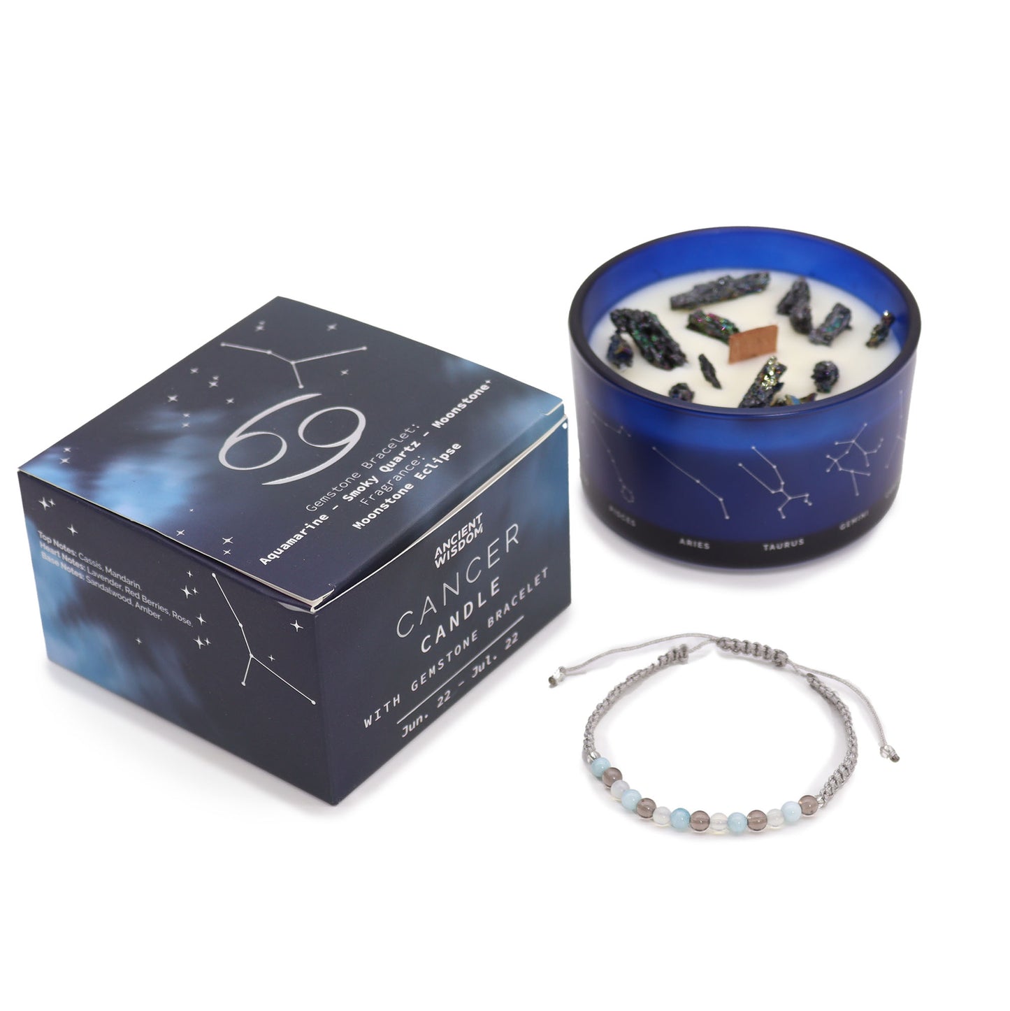 Zodiac Crystal Soy Candle with Crystal Bracelet - Cancer