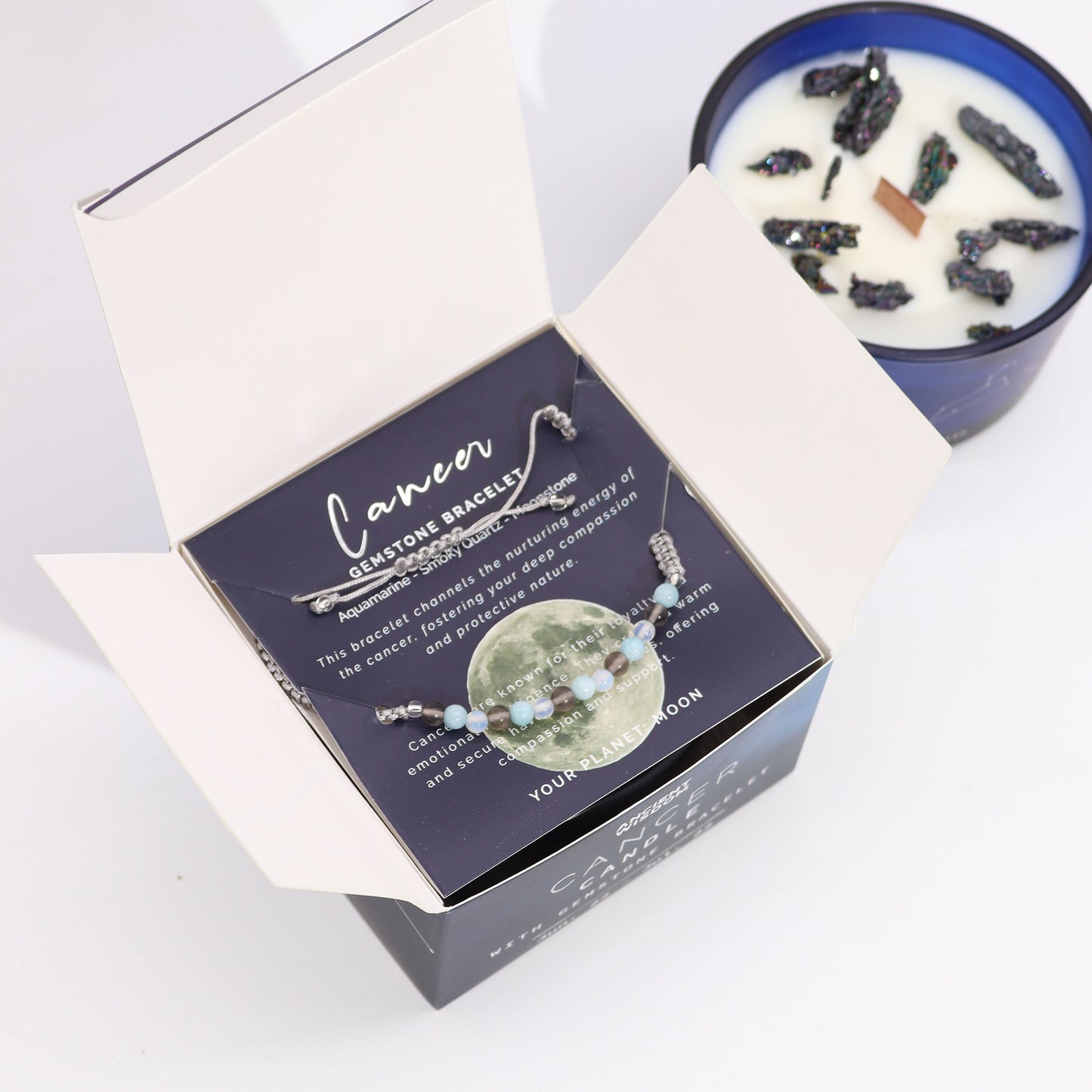 Zodiac Crystal Soy Candle with Crystal Bracelet - Cancer