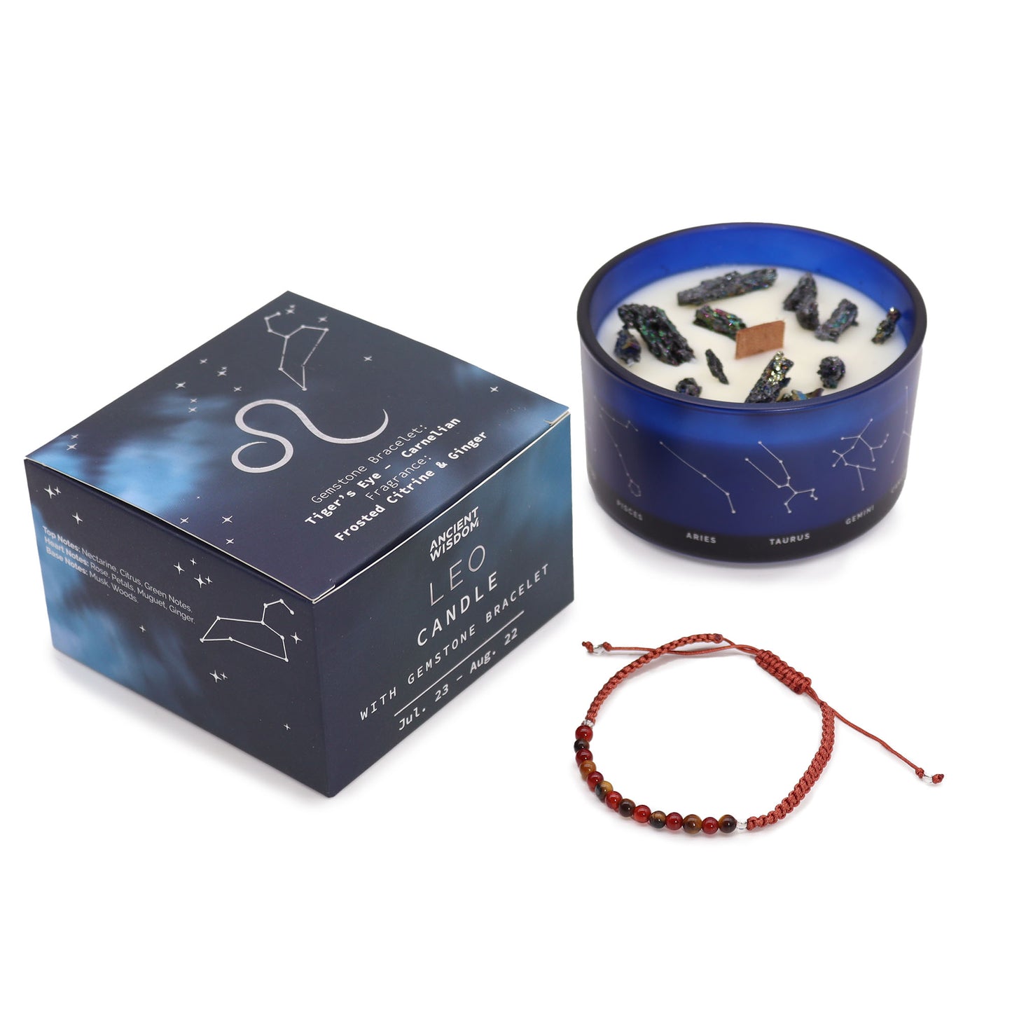 Zodiac Crystal Soy Candle with Crystal Bracelet - Leo