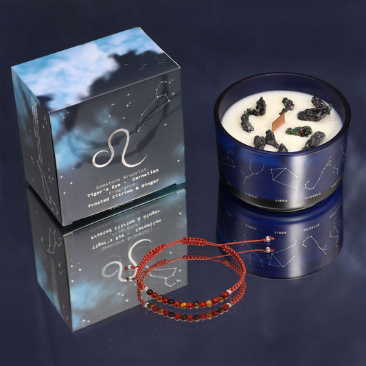 Zodiac Crystal Soy Candle with Crystal Bracelet - Leo