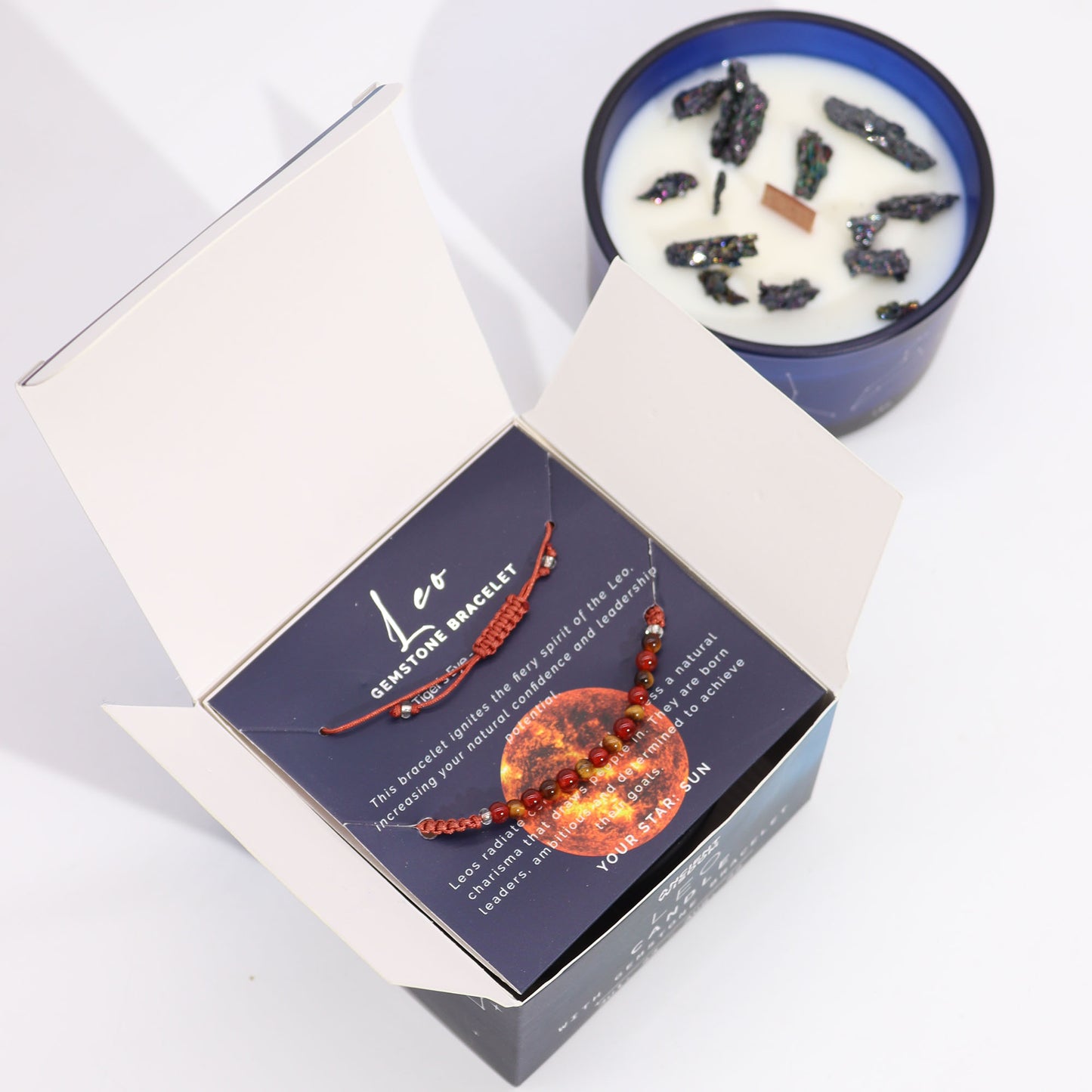 Zodiac Crystal Soy Candle with Crystal Bracelet - Leo