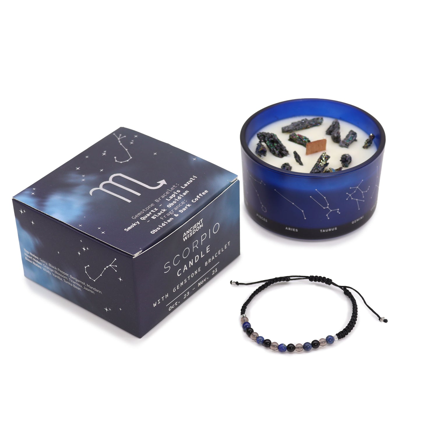 Zodiac Crystal Soy Candle with Crystal Bracelet - Scorpio