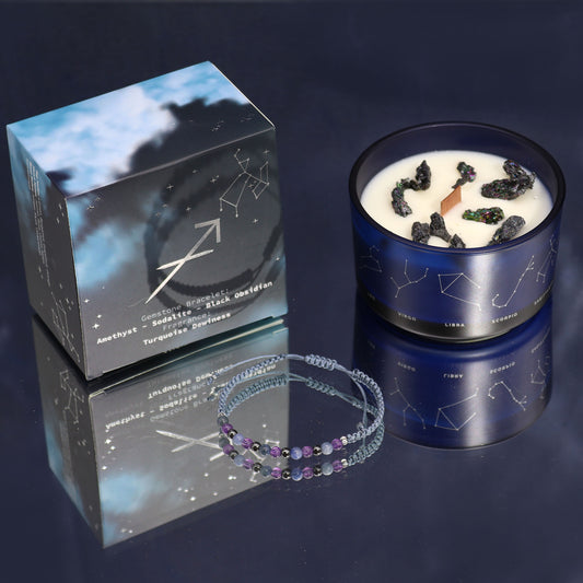 Zodiac Crystal Soy Candle with Crystal Bracelet - Sagittarius