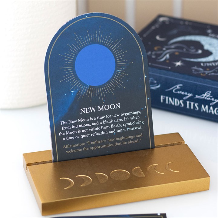 Set of 8 Moon Phase Cards with Wooden Stand