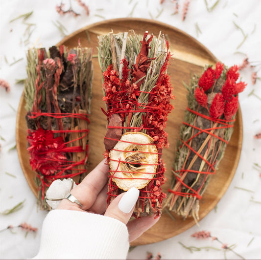 6in Ritual Wand Smudge Stick with Rosemary, Sage and Red Jasper
