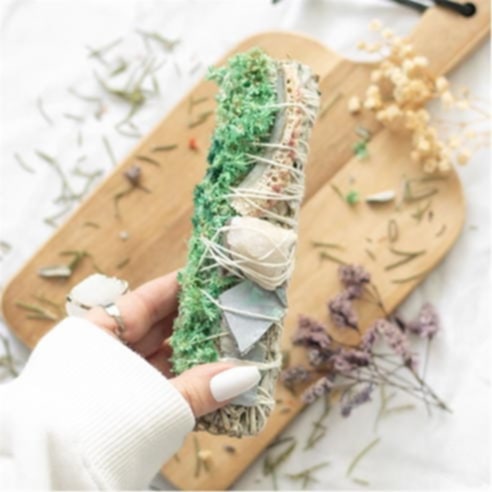 6in Ritual Wand Smudge Stick with White Sage, Abalone and Quartz
