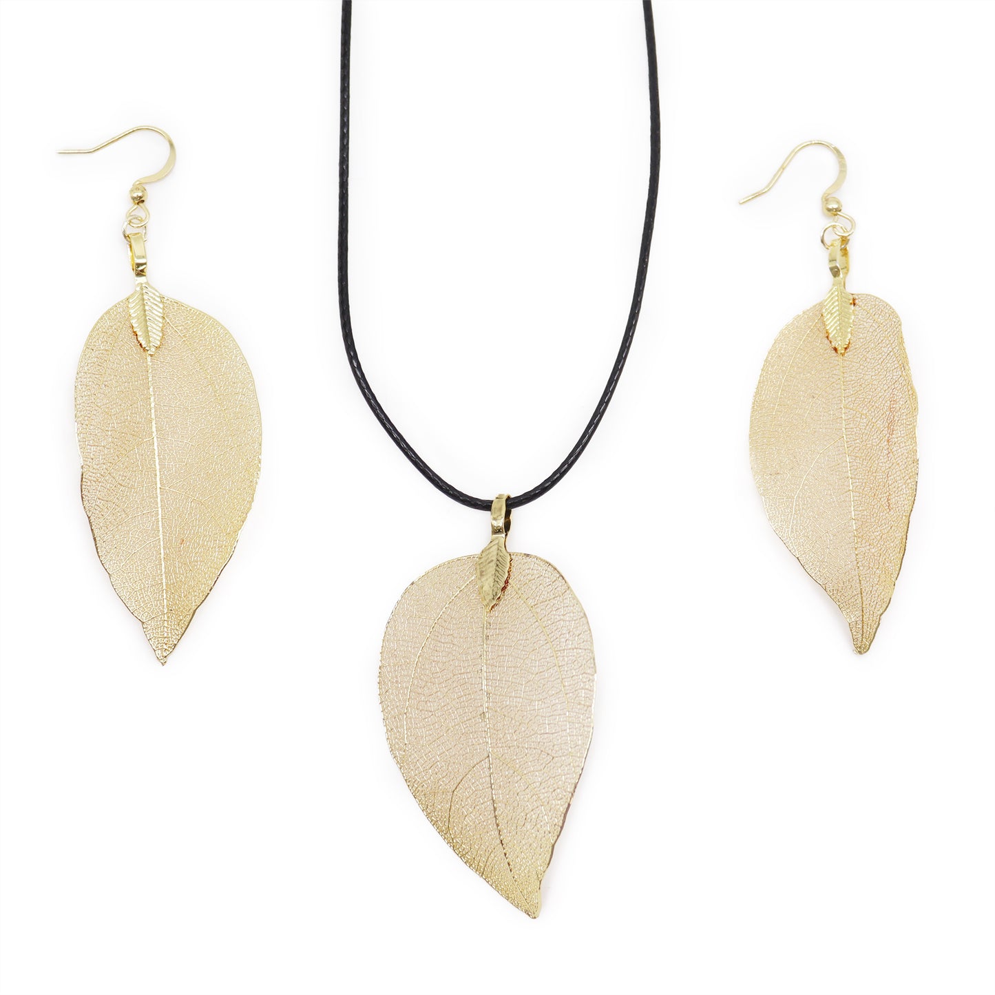 Gold Bravery Leaf Necklace & Earring Set