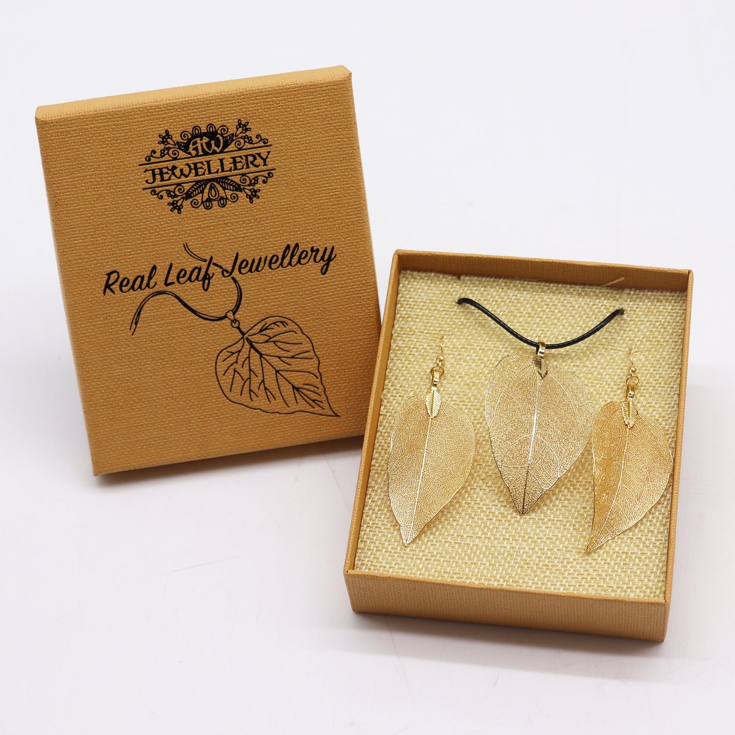 Gold Bravery Leaf Necklace & Earring Set