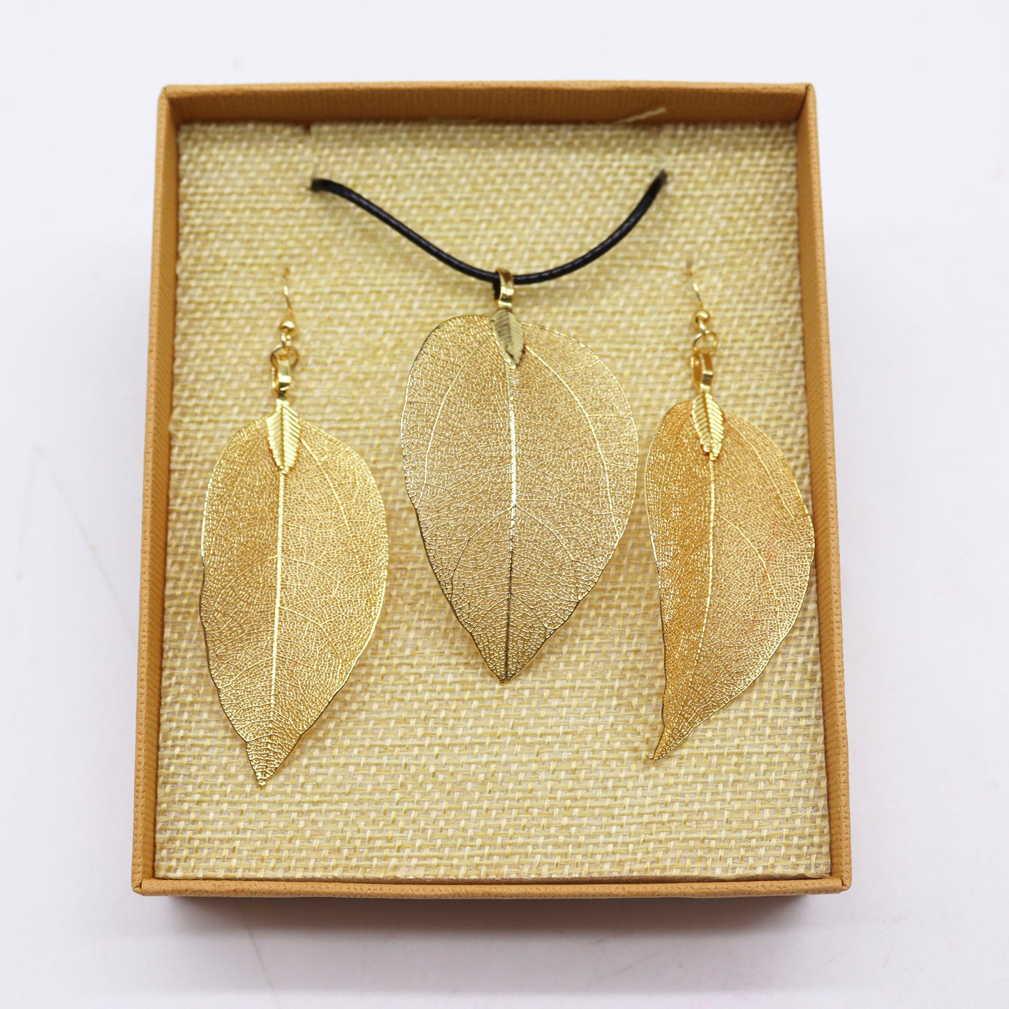 Gold Bravery Leaf Necklace & Earring Set