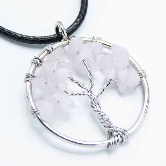 Rose Quartz Tree Of Life Pendant