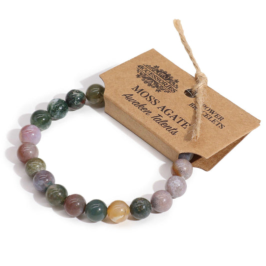 Moss Agate Beaded Bracelet 8mm