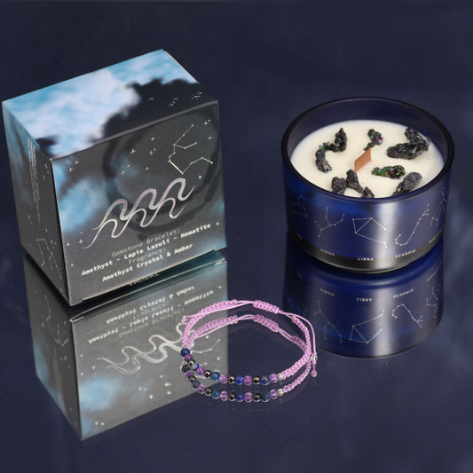 Zodiac Crystal Soy Candle With Crystal Bracelet - Aquarius