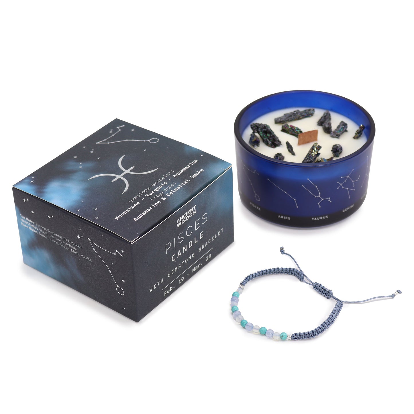 Zodiac Crystal Soy Candle with Crystal Bracelet - Pisces