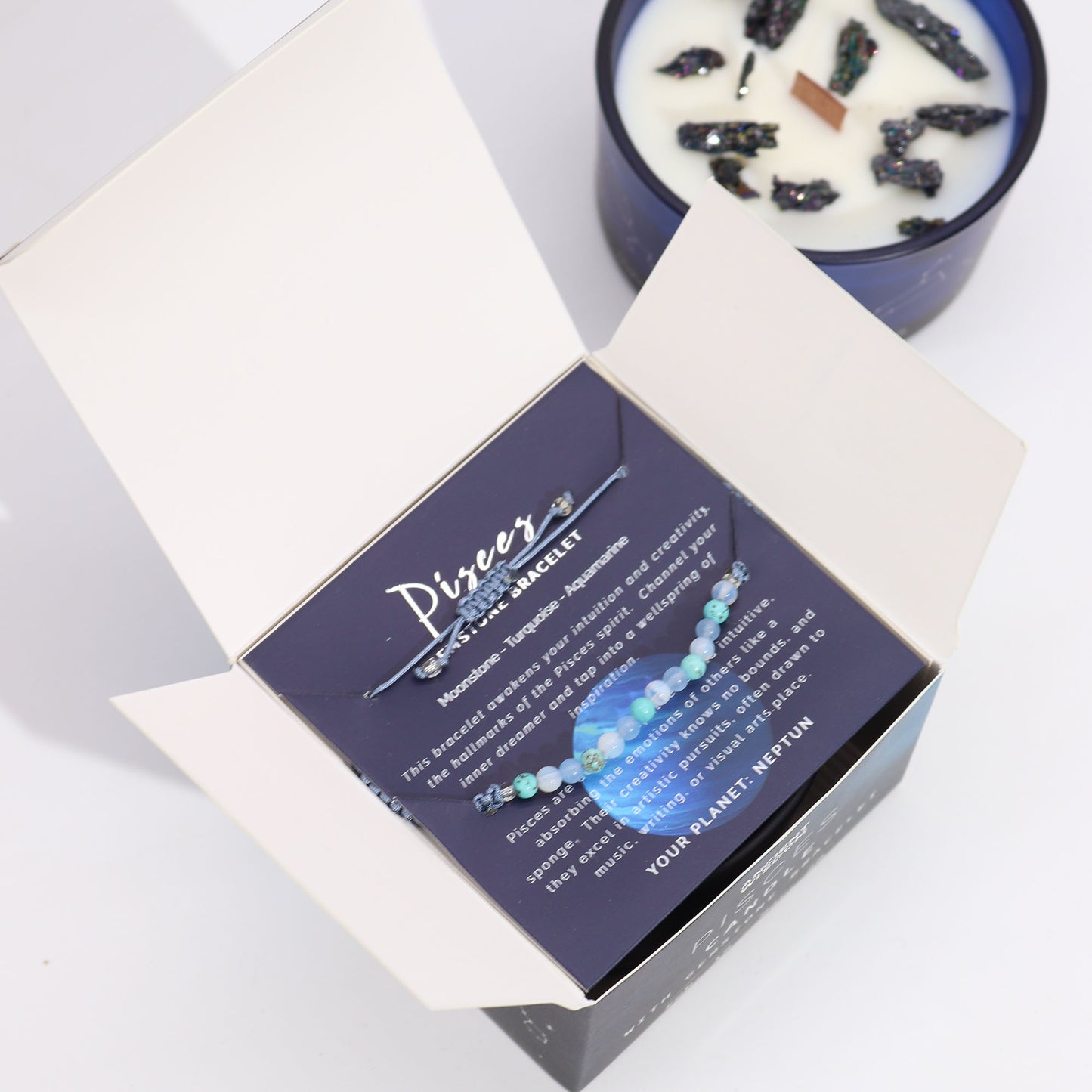 Zodiac Crystal Soy Candle with Crystal Bracelet - Pisces