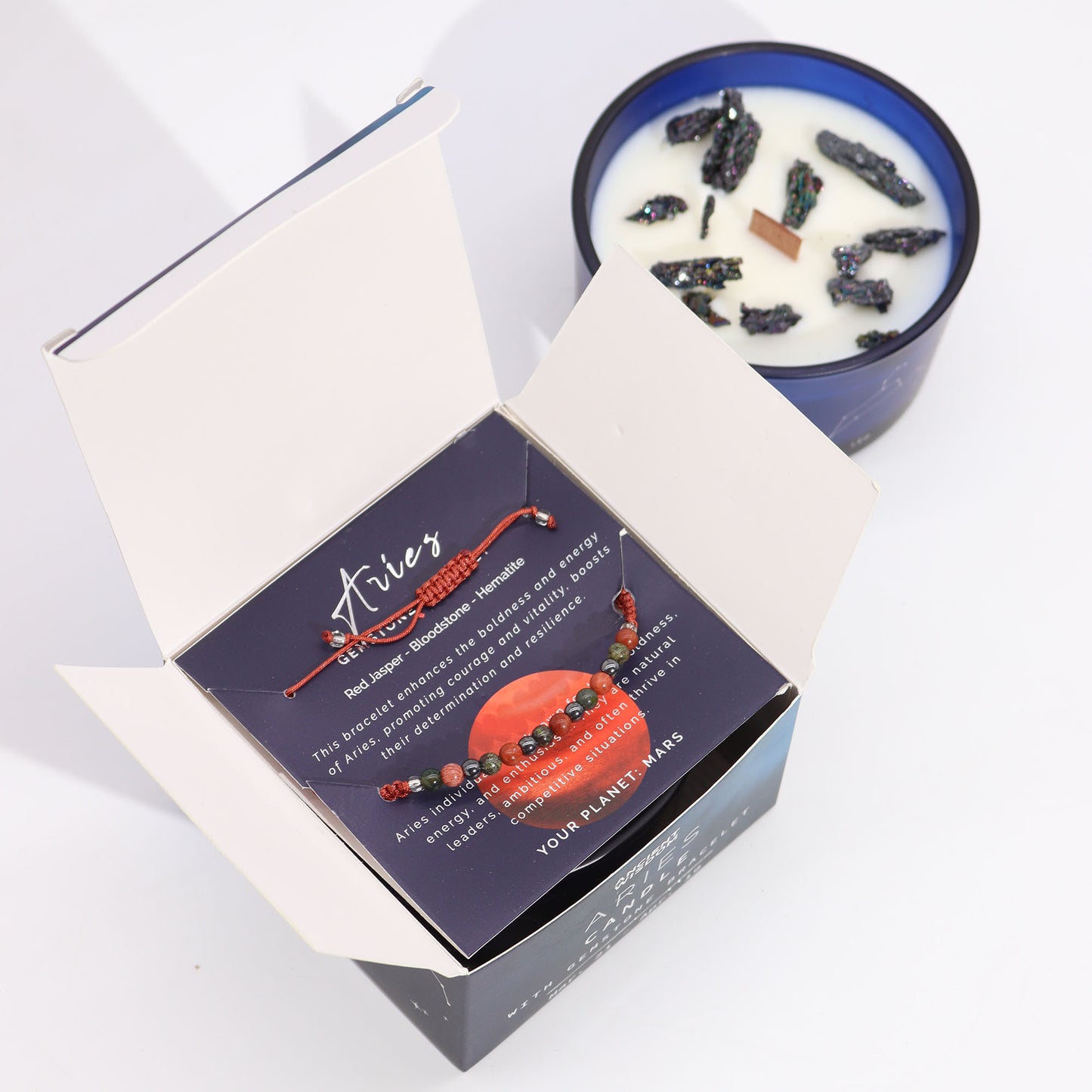 Zodiac Crystal Soy Candle with Crystal Bracelet - Aries
