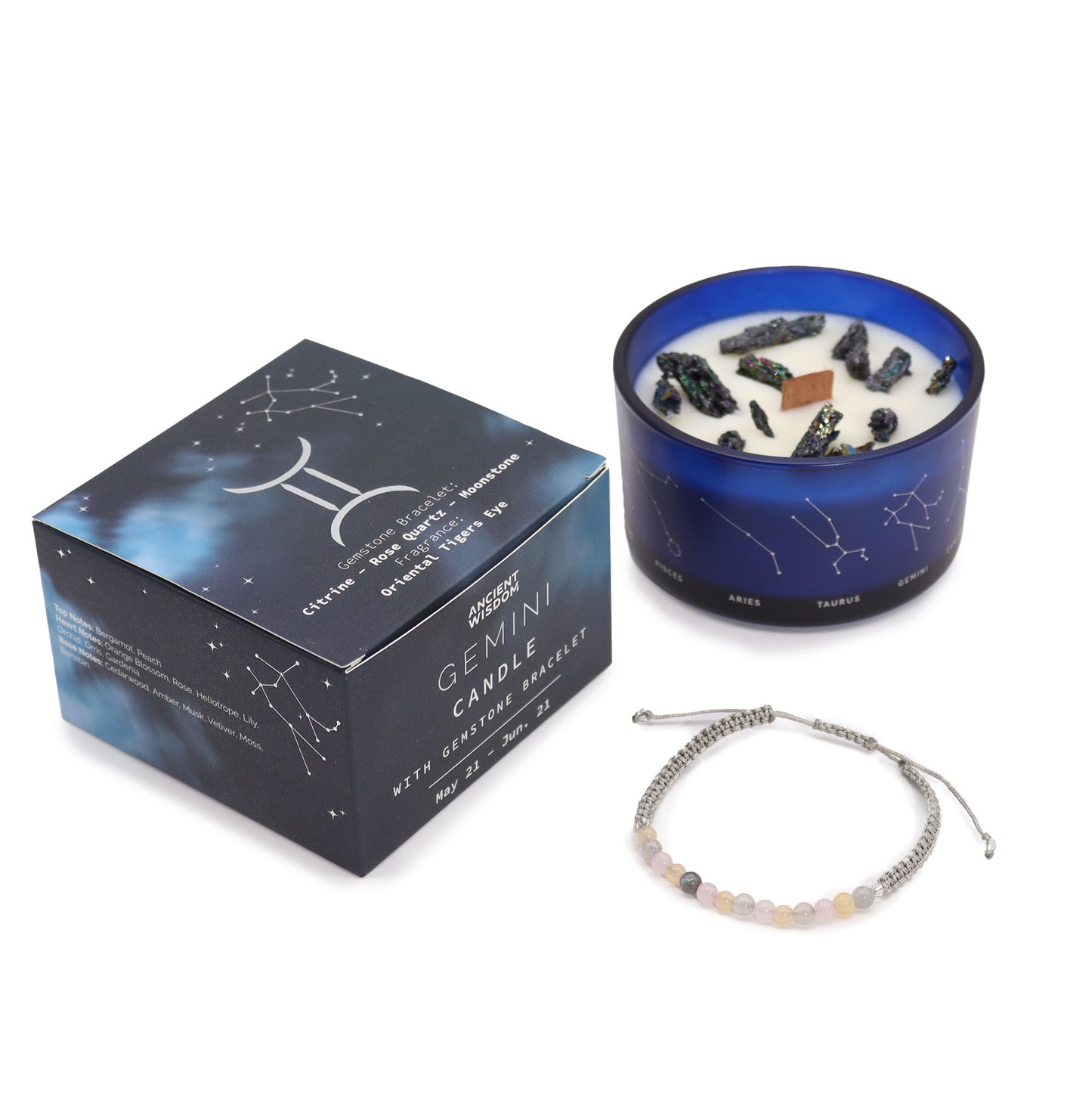 Zodiac Crystal Soy Candle with Crystal Bracelet - Gemini