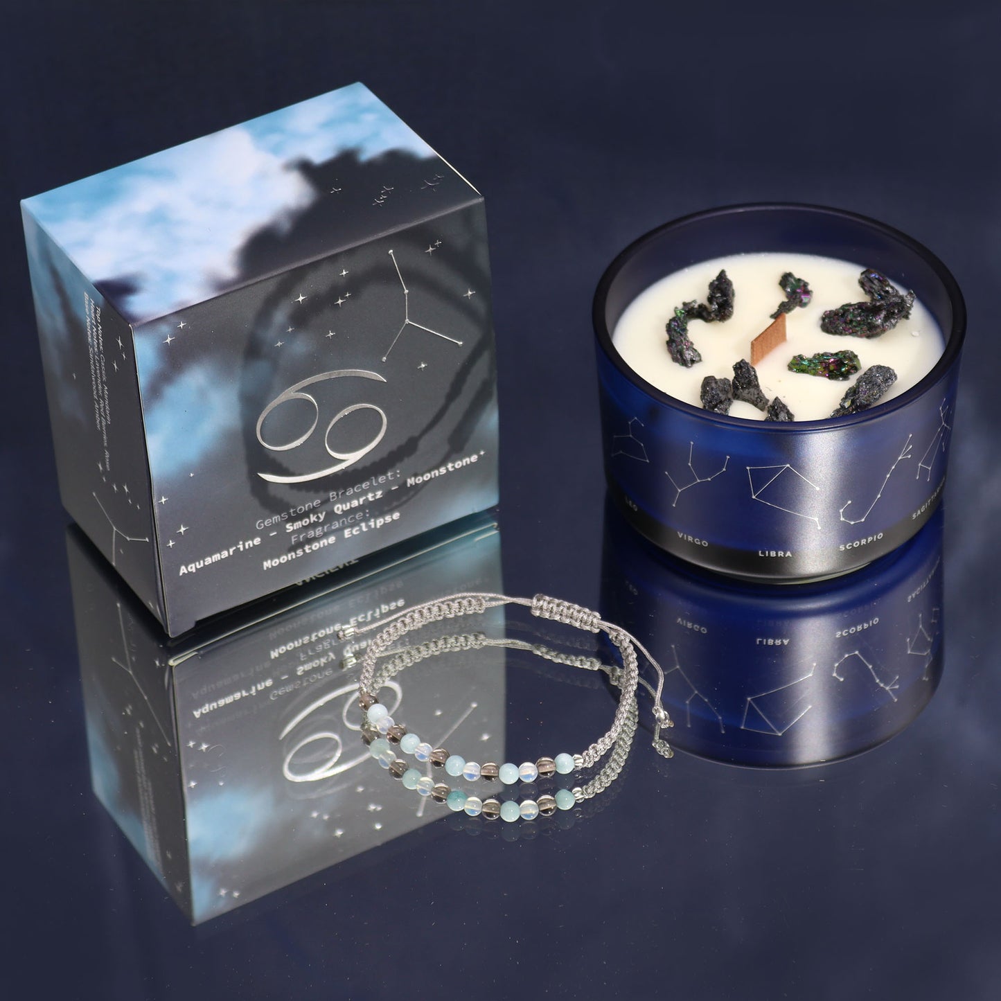 Zodiac Crystal Soy Candle with Crystal Bracelet - Cancer