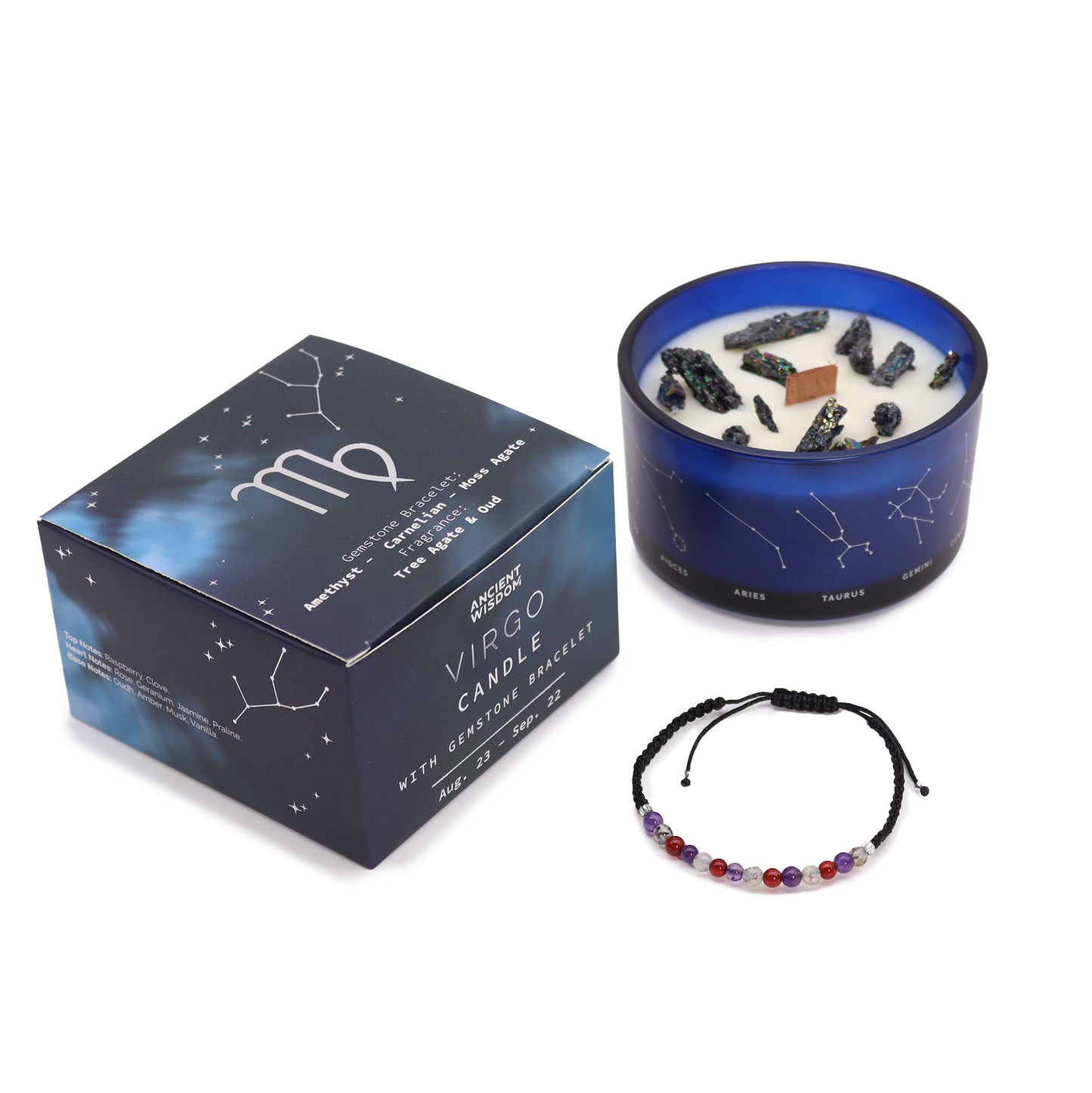 Zodiac Crystal Soy Candle with Crystal Bracelet - Virgo