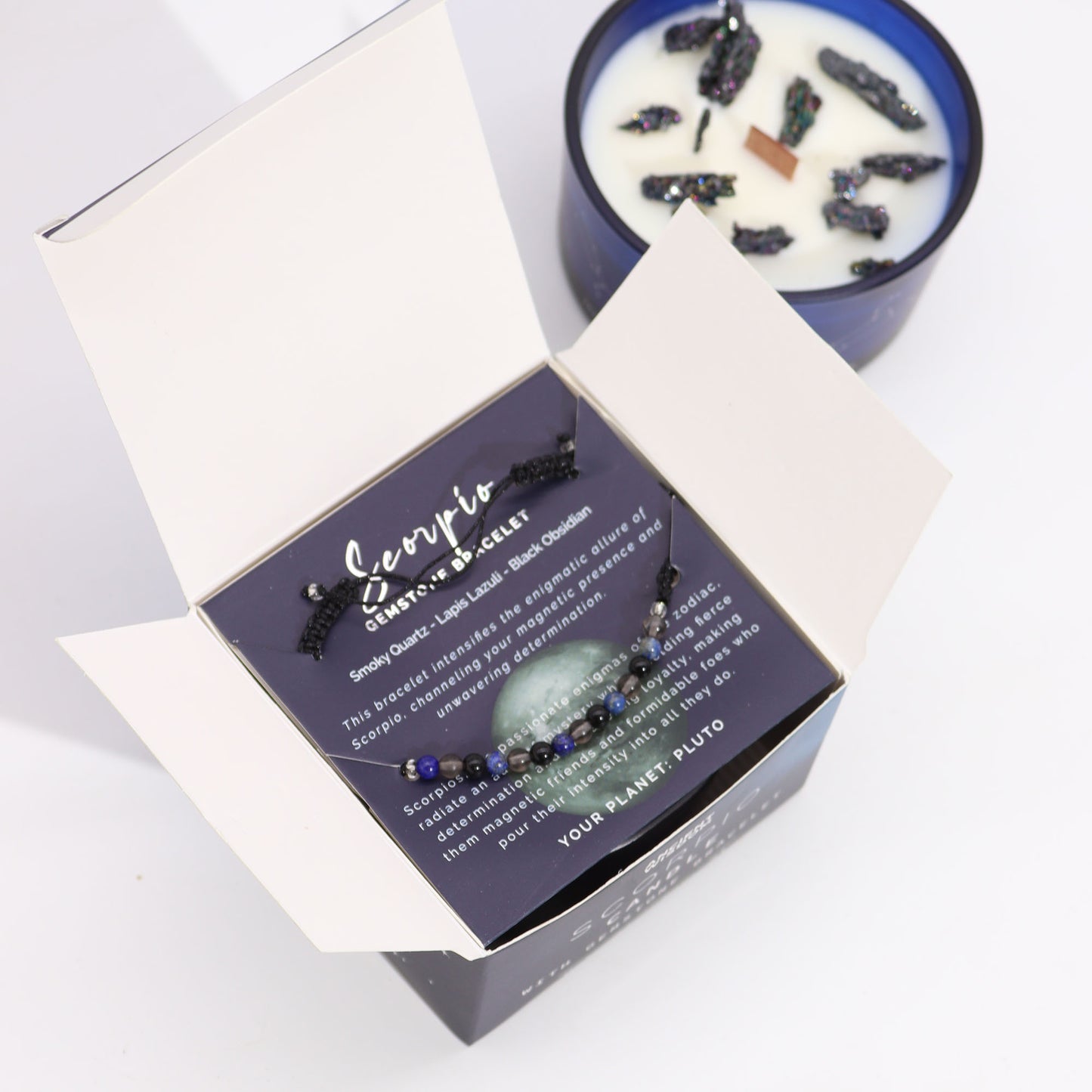Zodiac Crystal Soy Candle with Crystal Bracelet - Scorpio