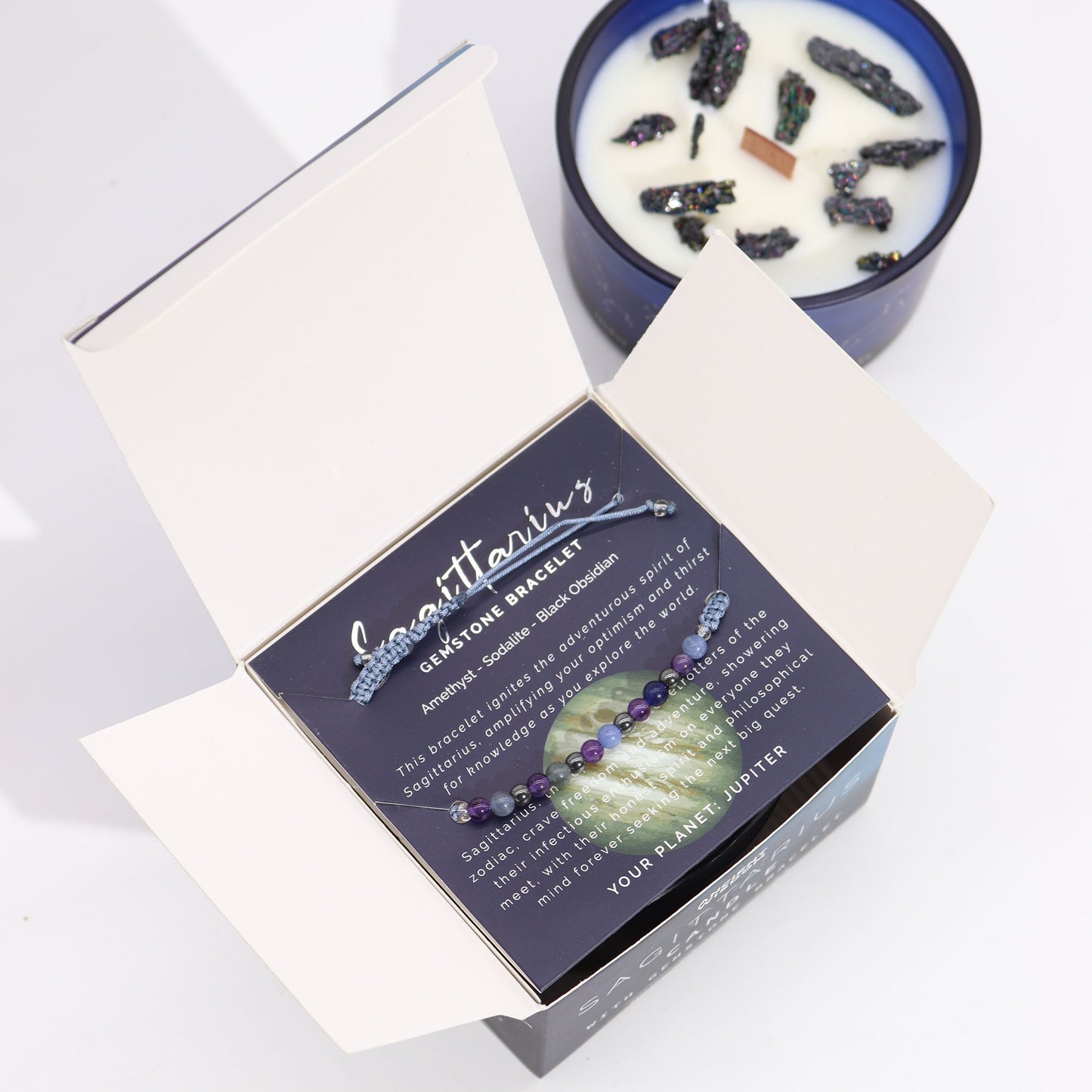Zodiac Crystal Soy Candle with Crystal Bracelet - Sagittarius