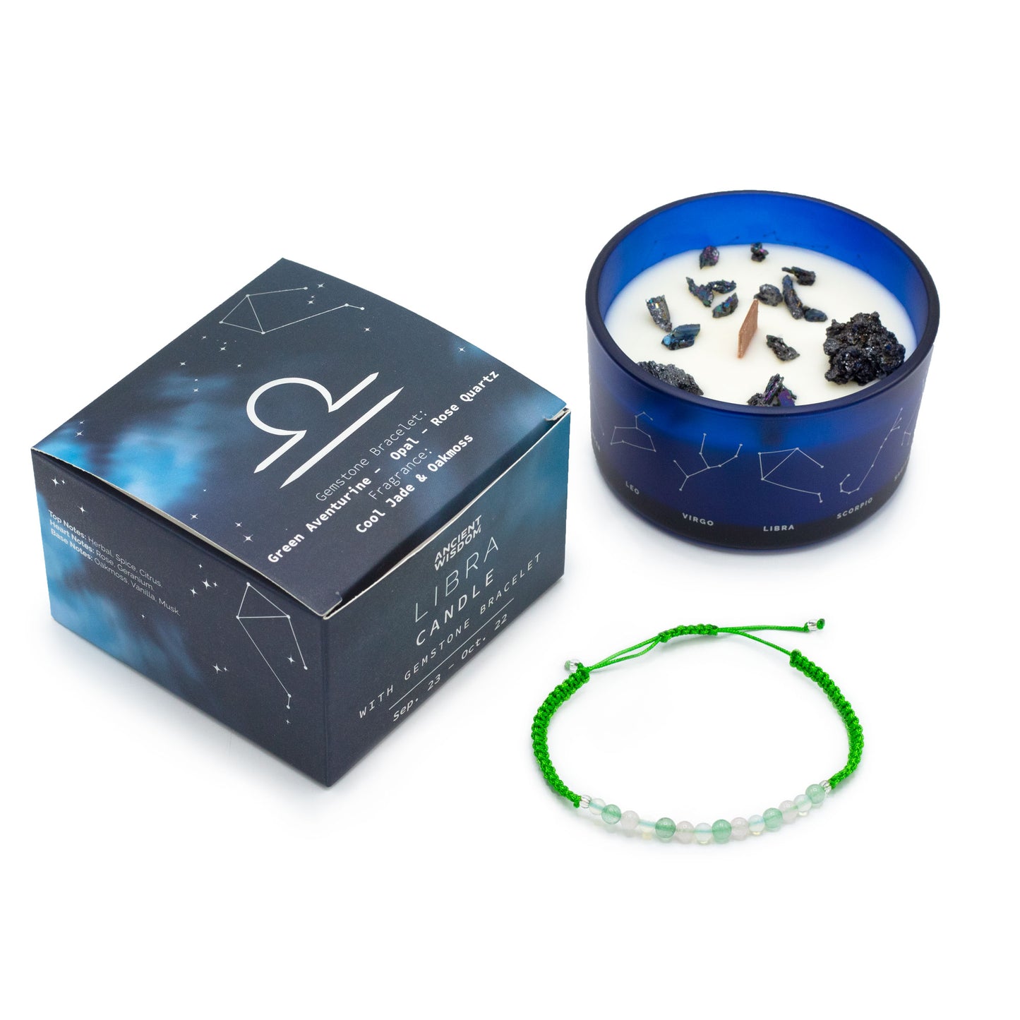 Zodiac Crystal Soy Candle with Crystal Bracelet - Libra