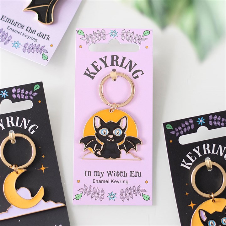 In My Witch Era Bat Cat and Moon Enamel Keyring