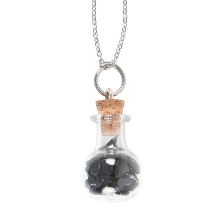 Protection Black Obsidian Crystal Chip Potion Bottle Necklace