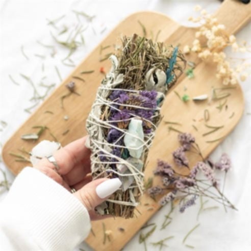 6in Ritual Wand Smudge Stick with Rosemary, Lavender and Abalone