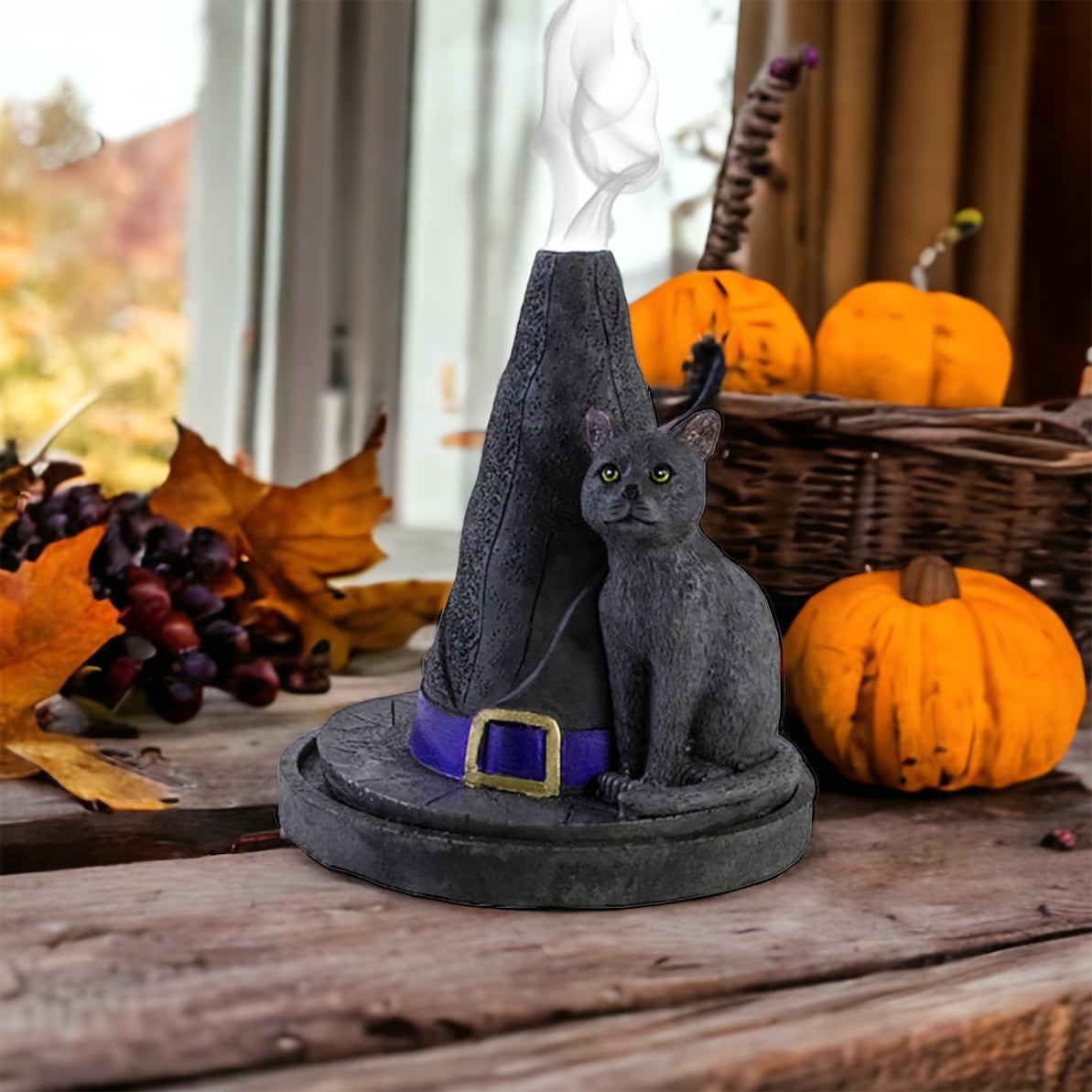 Witch Hat With Cat Incense Cone Holder