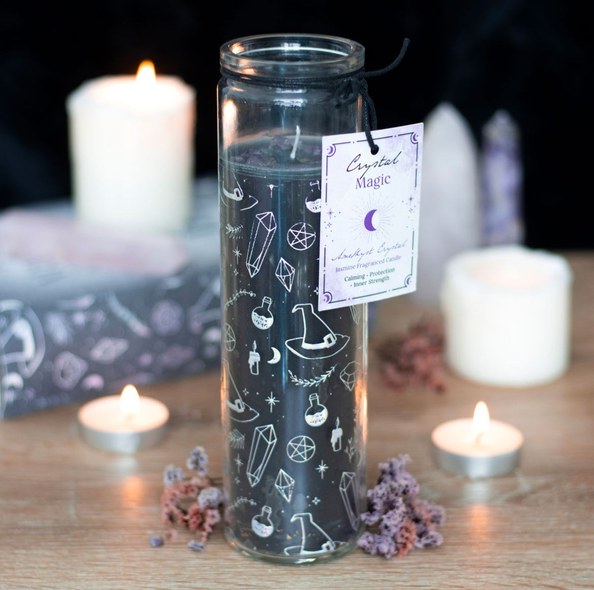 Crystal Witch Jasmine Tube Candle with Amethyst Chips