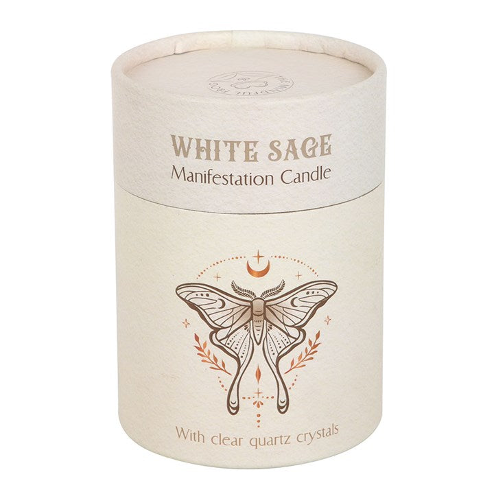 Luna Moth Manifestation Candle with Clear Quartz Crystals