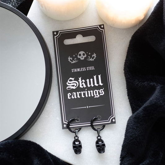 Black Stainless Steel Skull Earrings