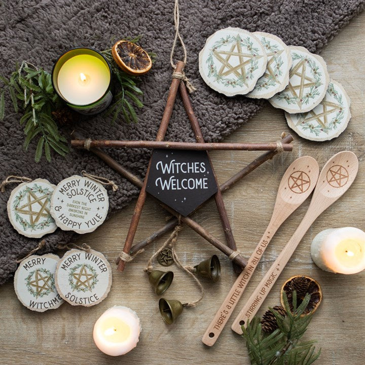 30cm Witches Welcome Willow Pentagram Sign with Bells