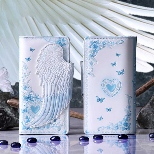 White Angel Wings Embossed Purse 18.5cm