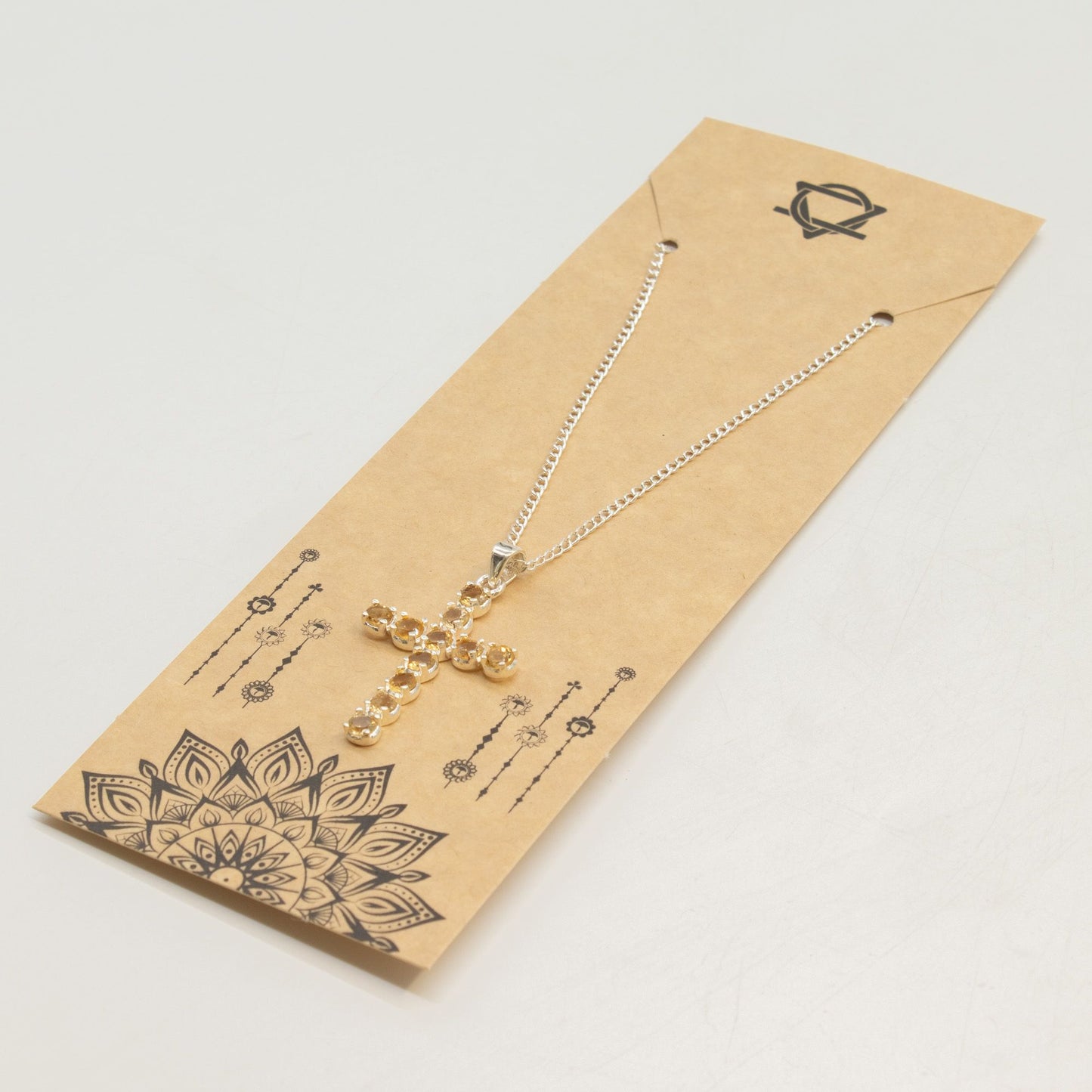 Indian Devotional Pendant - Silver Plated (45cm Chain)- Citrine Crucifix