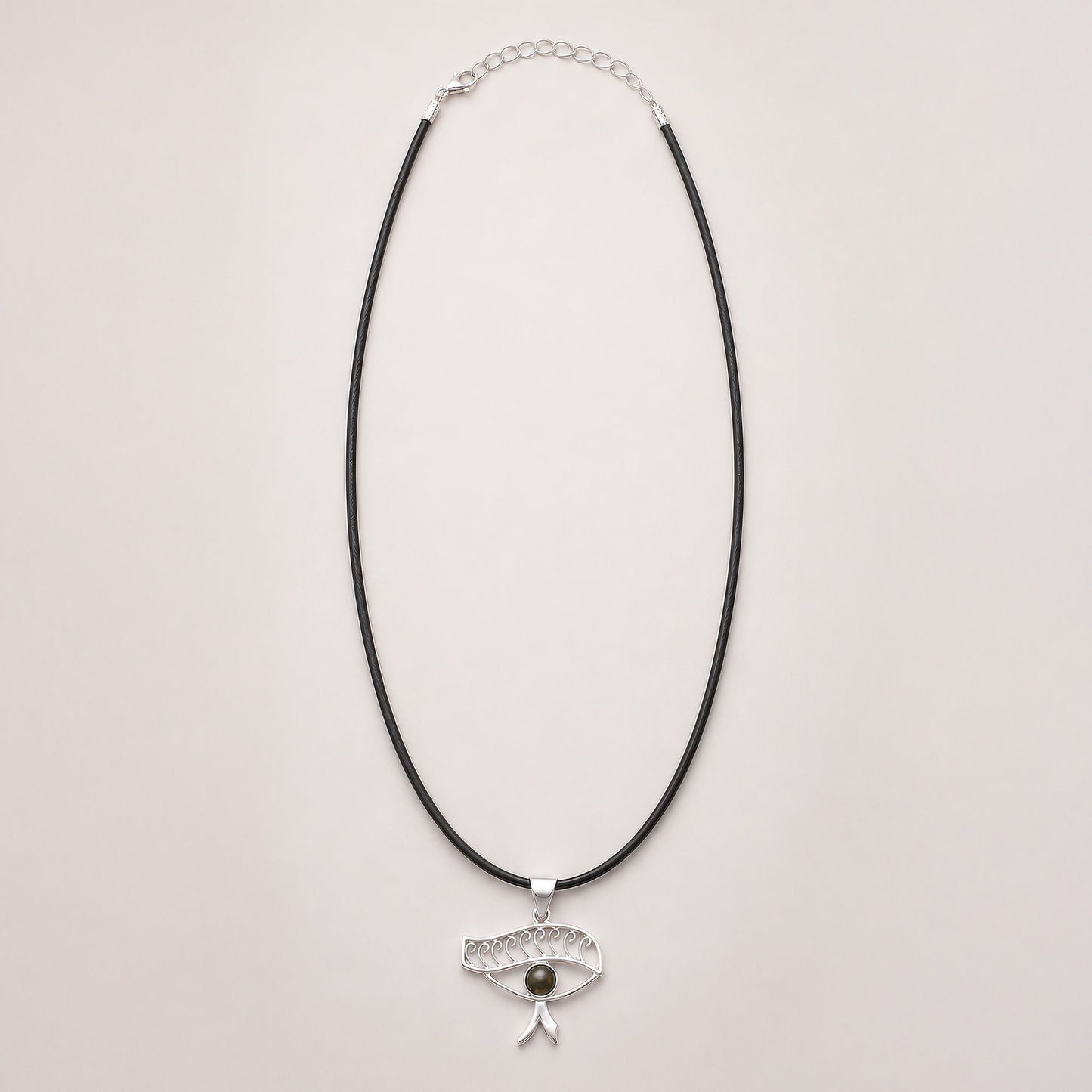 Indian Devotional Pendant - Silver Plated (45cm Cord)- Cleopatra Eye - Iolite