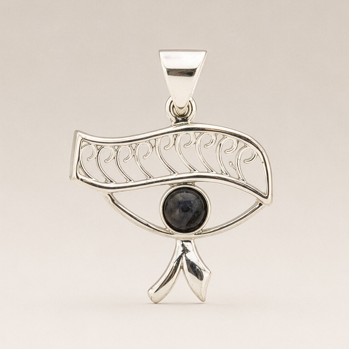 Indian Devotional Pendant - Silver Plated (45cm Cord)- Cleopatra Eye - Iolite