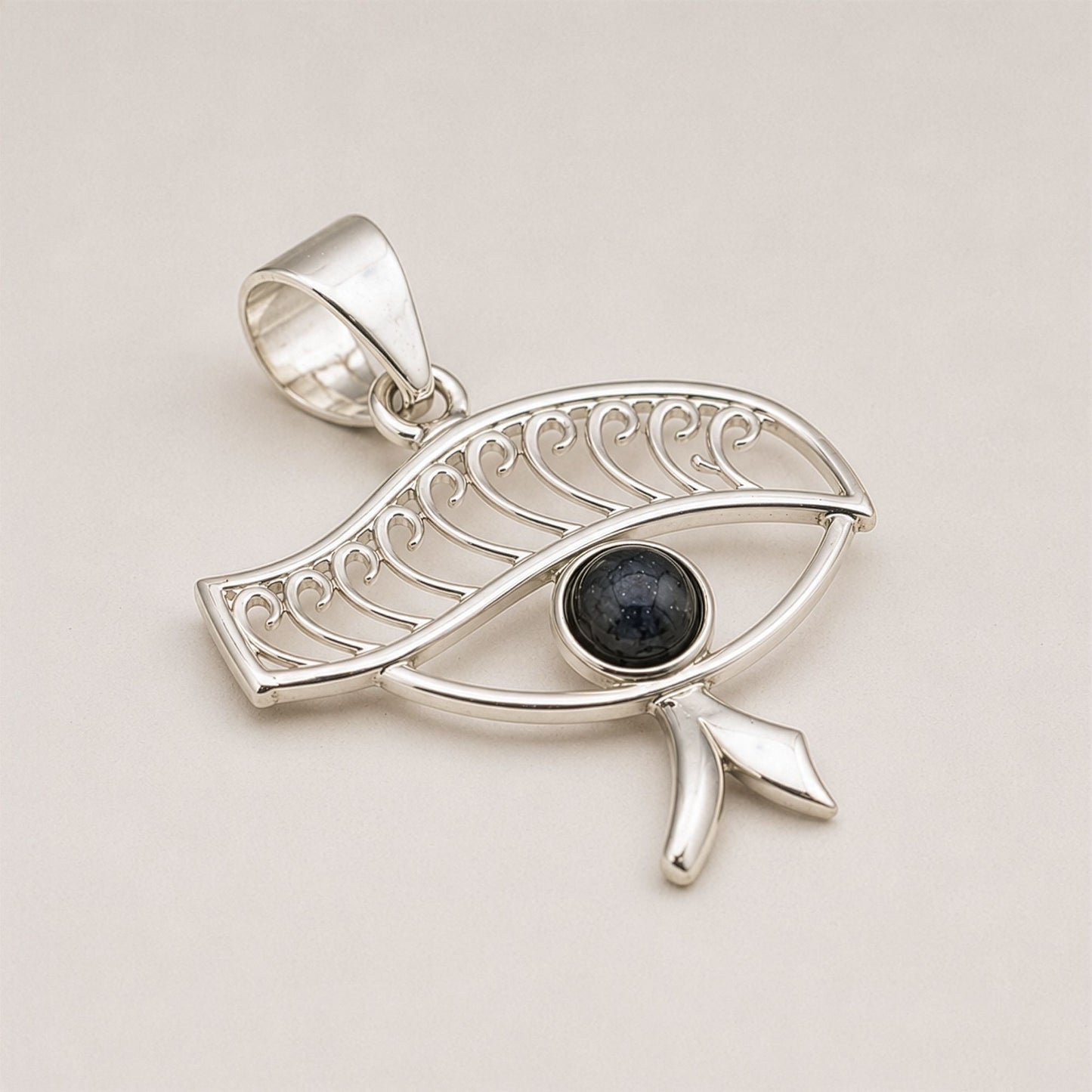 Indian Devotional Pendant - Silver Plated (45cm Cord)- Cleopatra Eye - Iolite
