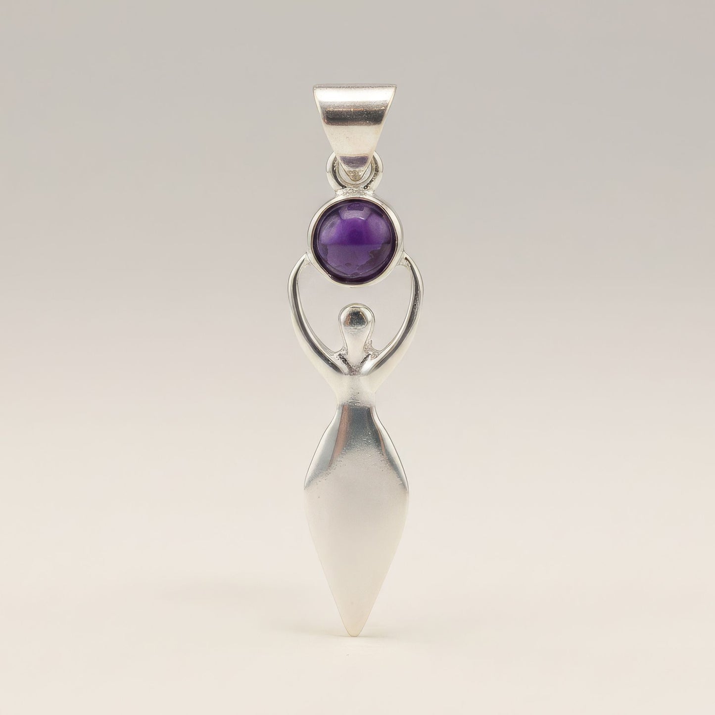 Indian Devotional Pendant - Silver Plated (45cm Cord)- Goddess Amethyst