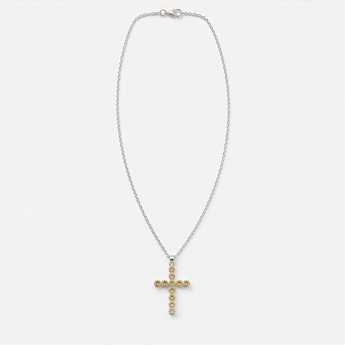 Indian Devotional Pendant - Silver Plated (45cm Chain)- Citrine Crucifix