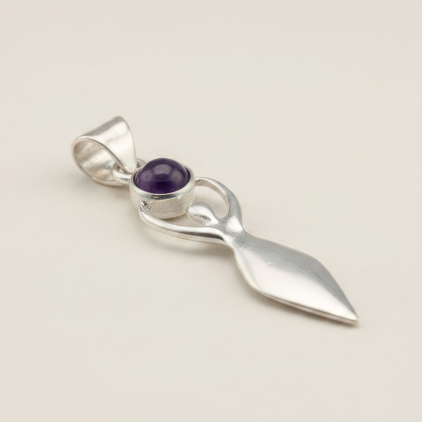 Indian Devotional Pendant - Silver Plated (45cm Cord)- Goddess Amethyst